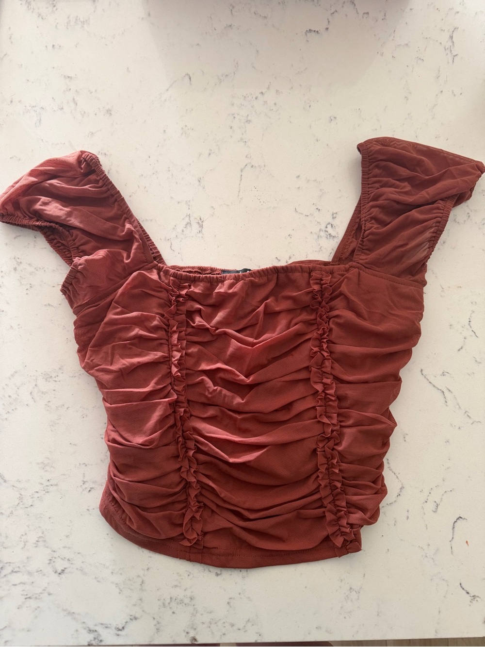 Lulus Ruched Square-Neck Crop Top in Terracotta